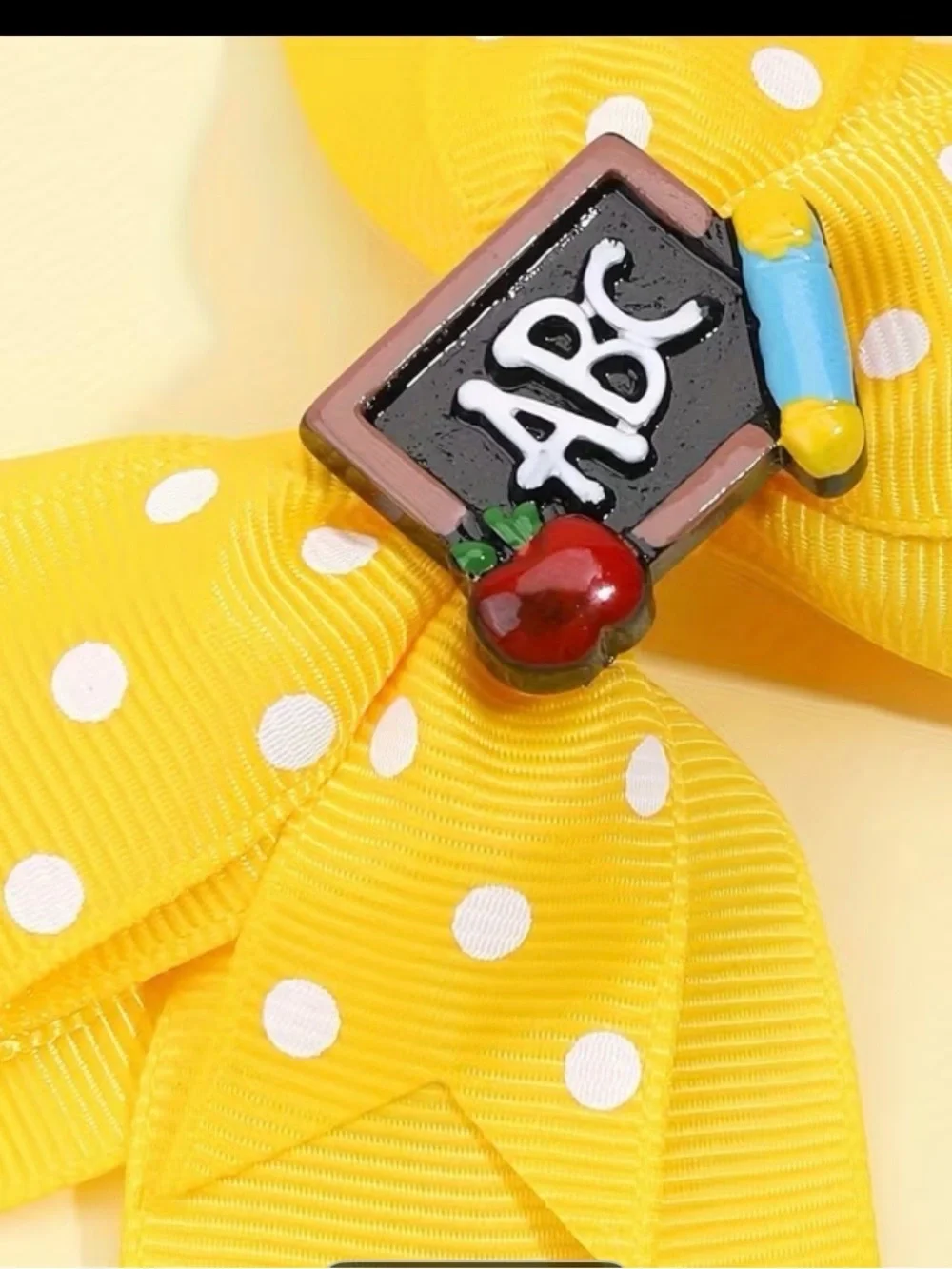 Yellow Polka Dot ABC School Hair Bows for Kids
